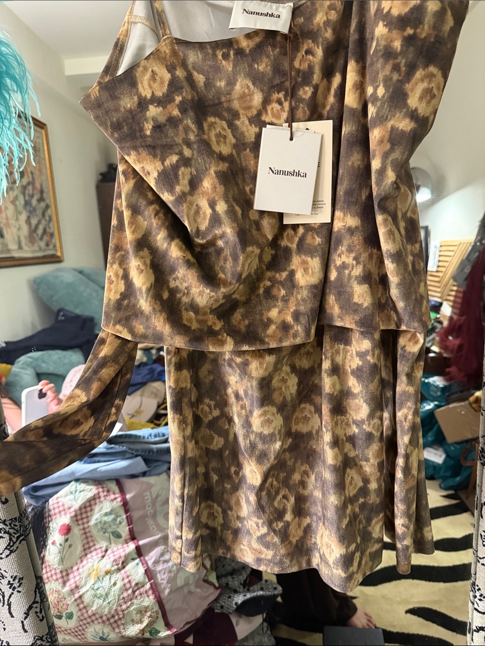 Nanushka Brown and Beige Leopard-Print Mini Dress